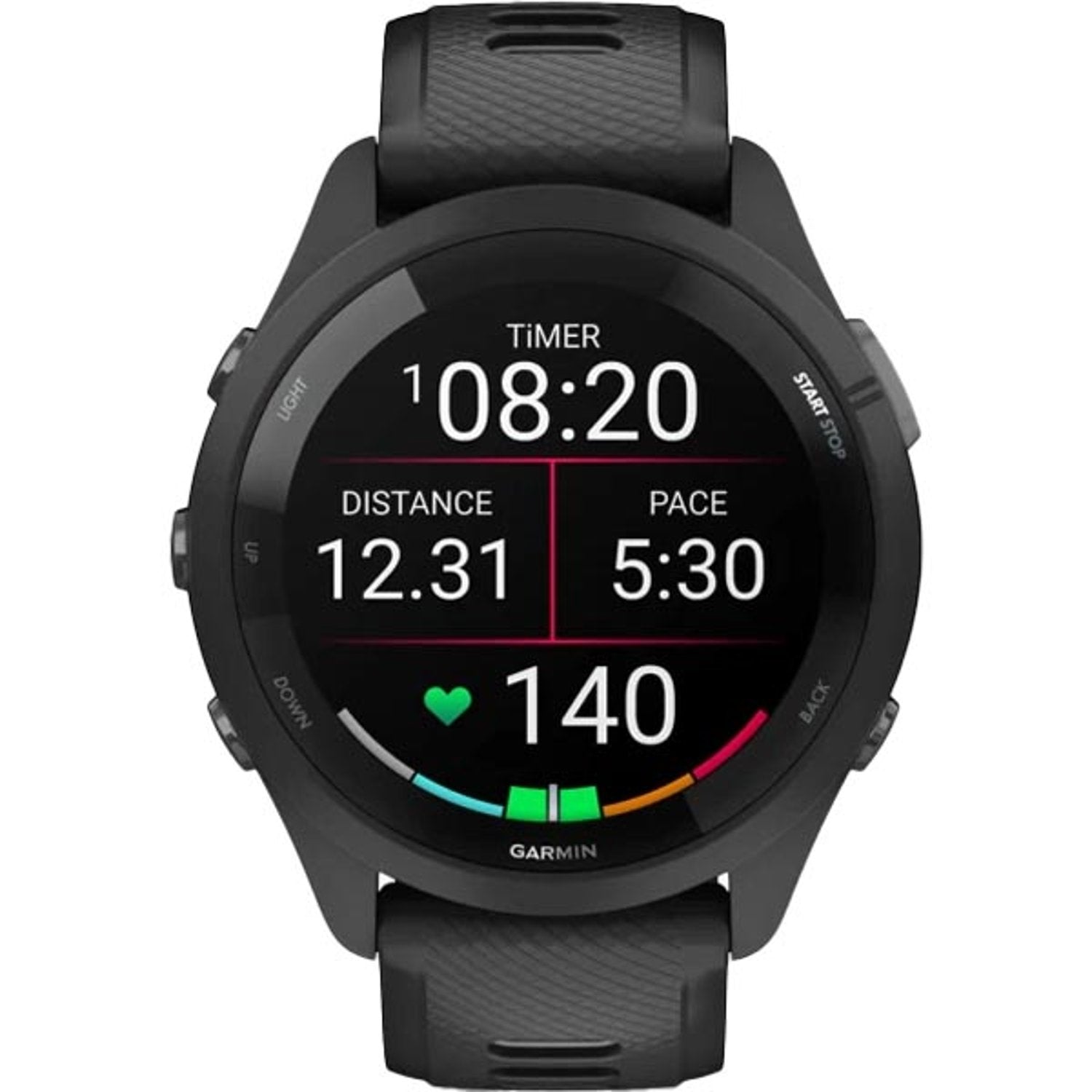 Garmin 010-02810-10 Forerunner 265 Smart Watch 46mm Black Bezel With Black Case and Black/Powder Gray Silicone Band