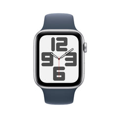 Apple Watch SE GPS 44mm Silver Aluminum Case with Storm Blue Sport Band - M/L