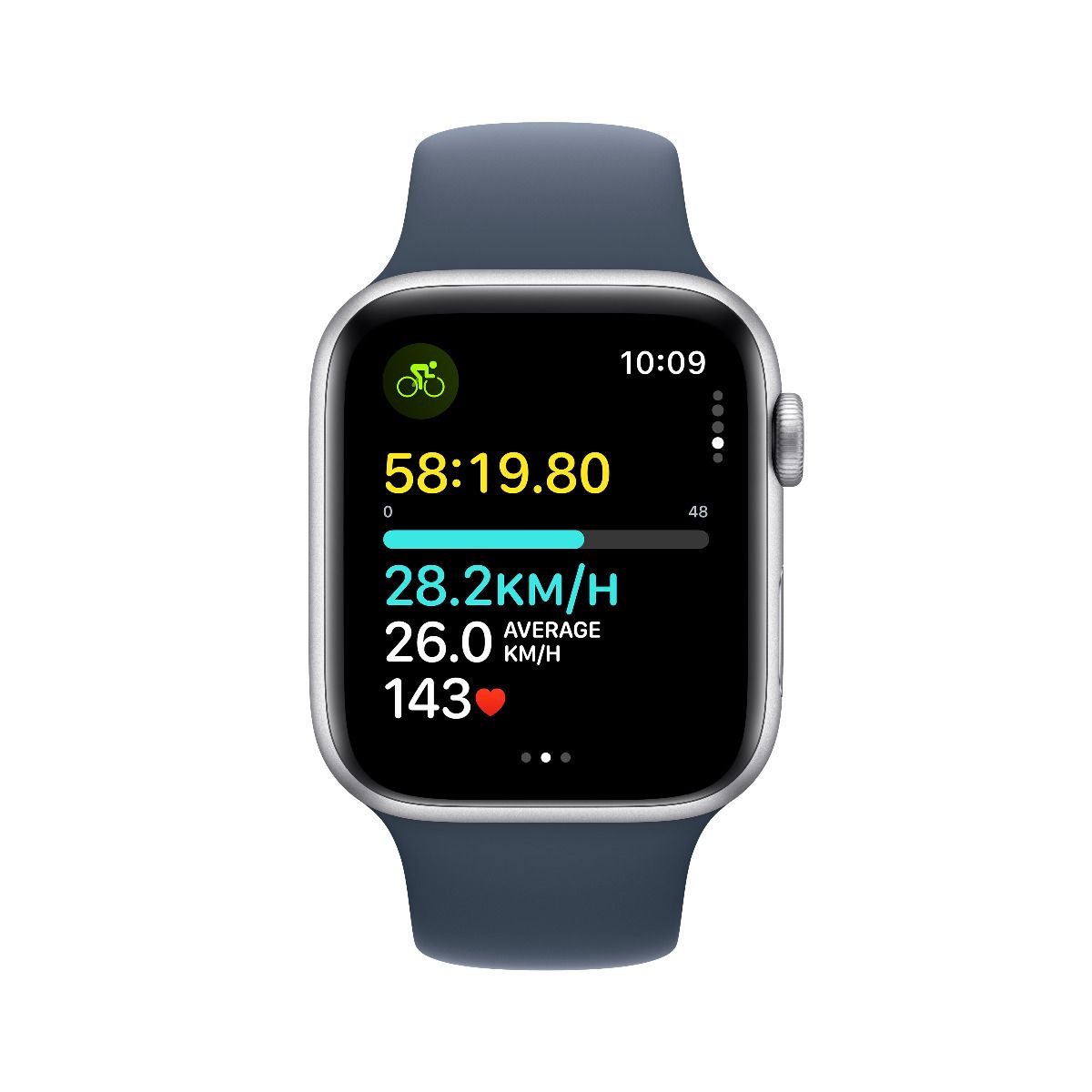 Apple Watch SE GPS 44mm Silver Aluminum Case with Storm Blue Sport Band - M/L