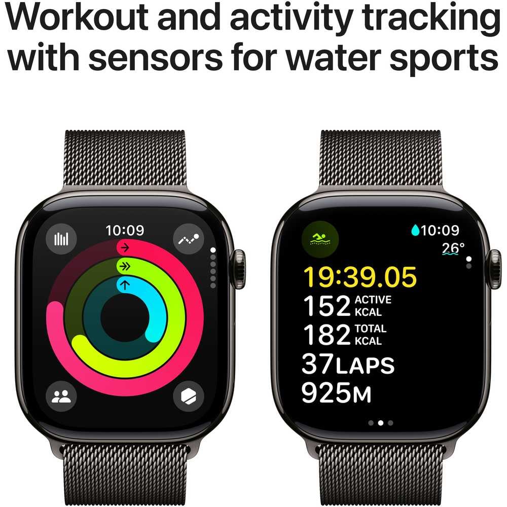 Apple Watch Series 10 GPS + Cellular 46mm – Slate Titanium Case & Black Milanese Loop S/M UAE